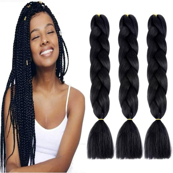 shiyou-Deep Black Braiding Hair Extensions for Women 3 Packs 100g/Pack 24Inch High Temperature Ombre Jumbo Synthetic Braiding Hair for Box Braids (1#)