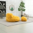 thumbnail image 3 of Faux Fur Bean Bag Chair with Ottoman, Oversized Lazy Sofa Chair, Comfy Upholstered Lounge sofa Chair w/Footrest for Living Room, Bedroom, Office, Yellow, 3 of 9