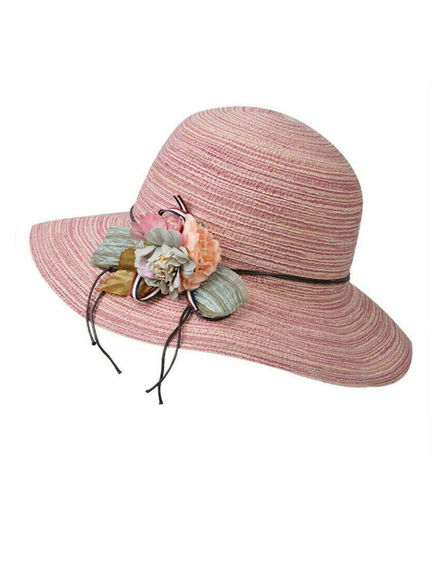 Summer Hat for Women Cotton Floppy Hats Wide Brim Flower Sunhat Beach Caps Elegant Foldable Cap