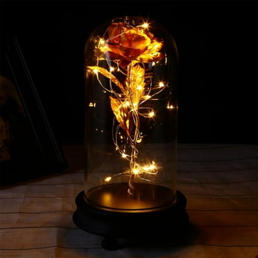 Christmas Decoration, Beauty and The Beast Rose, Gifts for Her Wife Mom, Enchanted Rose in Glass Dome, Women Birthday Gifts, Lights and Flowers