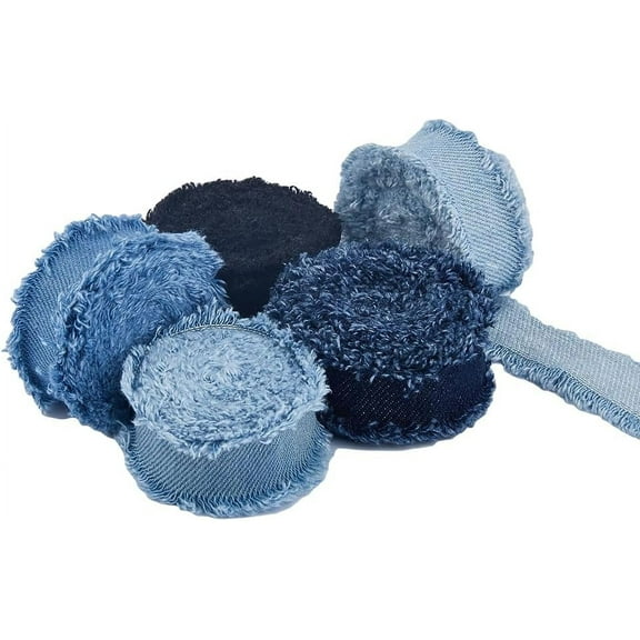 5 Rolls 10 Yards Fringes Fabric Ribbon Denim Ribbon Wrapping Frayed Cotton Jean Fabric Ribbon for Gifts Wrapping Hair Sewing Accessories Weddding Decor colorful