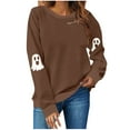 thumbnail image 2 of HOOJT Women's Crewneck Sweatshirts Fall Long Sleeve Sweaters Halloween Cute Ghost Printed Hoodless Sweatshirts Loose Pullover Top Halloween Costumes, 2 of 4