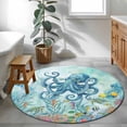 thumbnail image 3 of Ocean Animals Round Area Rug 3.3Ft Washable Circle Rugs for Dining Room Table, Coastal Octopus Jellyfish Seaweed Coral Green Non-Slip Carpet Floor Mats Indoor Outdoor Carpet Runner Home Decor, 3 of 8