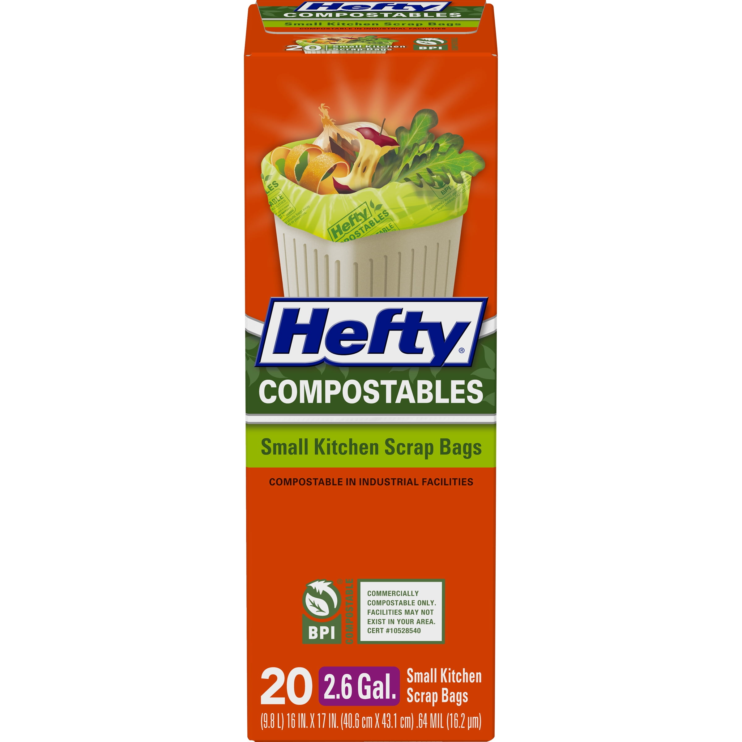 Hefty® Compostable Kitchen Scrap Trash Bags, 2.6 gallon, 20 bags