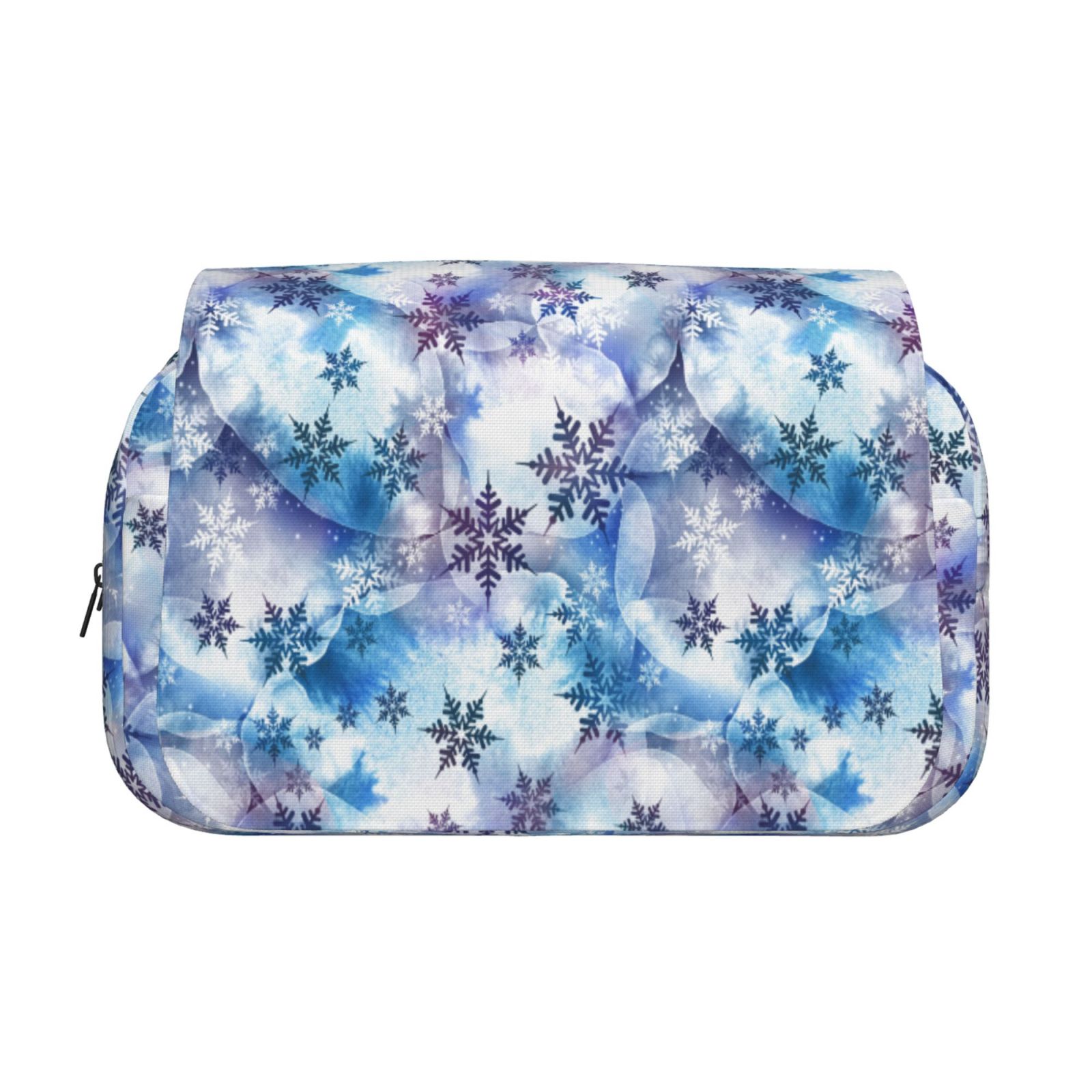 Rateoe Icy Blue Snowflakes Pattern Double Clamshell Pen Case, Storage Organizer with Two Zipper Compartments– Holds Up to 50 Pencils & Pens