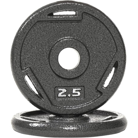 BalanceFrom 2" Cast Iron Weight Plate Pairs - Gray Rust-Proof Coating, 3-Grip Holes for Strength Training ,2.5-45 lbs