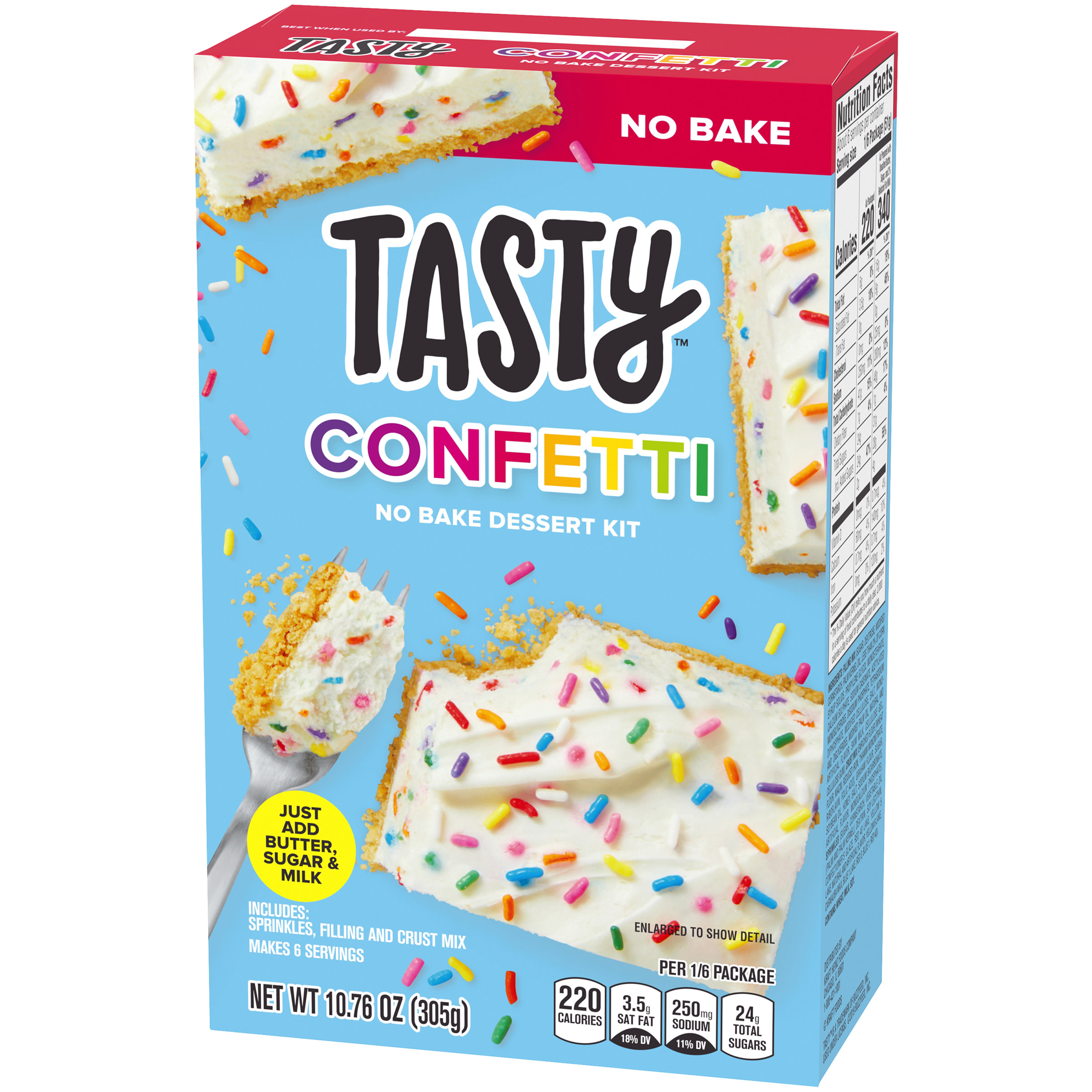 Tasty No Bake Confetti Dessert Kit with Sprinkles, Filling & Crust Mix, 10.76 oz Box - image 4 of 8