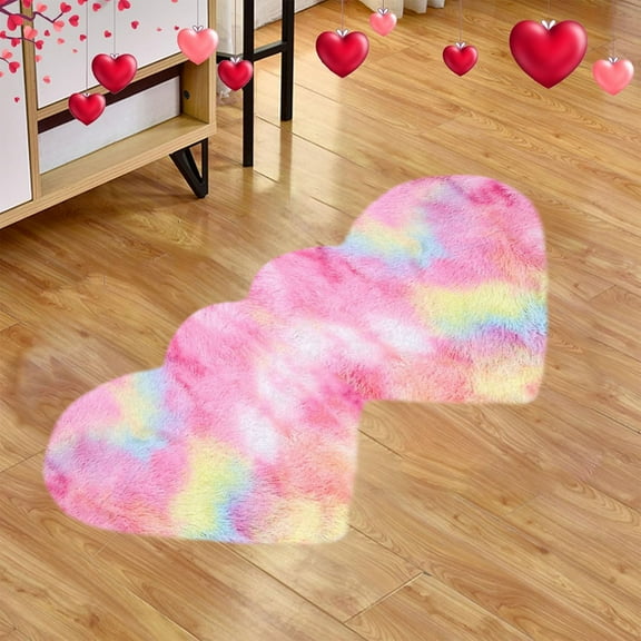 Tyidzon Area Rug, Valentine's Day Heart Rug Double Heart Shaped Rug Washable Love Shag Shower Mat Home Bedroom Living Room 19 x 39 Inch