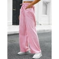 thumbnail image 4 of Womens Striped Gingham Pants Pajama Drawstring Wide Leg Lounge Plaid Pants Cute Casual Trousers with Pockets Pink XL, 4 of 7