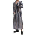 thumbnail image 6 of IBTOM CASTLE Men's Muslim Thobe Long Sleeve Striped Robe Gown Arab Islamic Kaftan Abaya Dress Middle East Dubai Ramadan Clothing XL Blue, 6 of 8