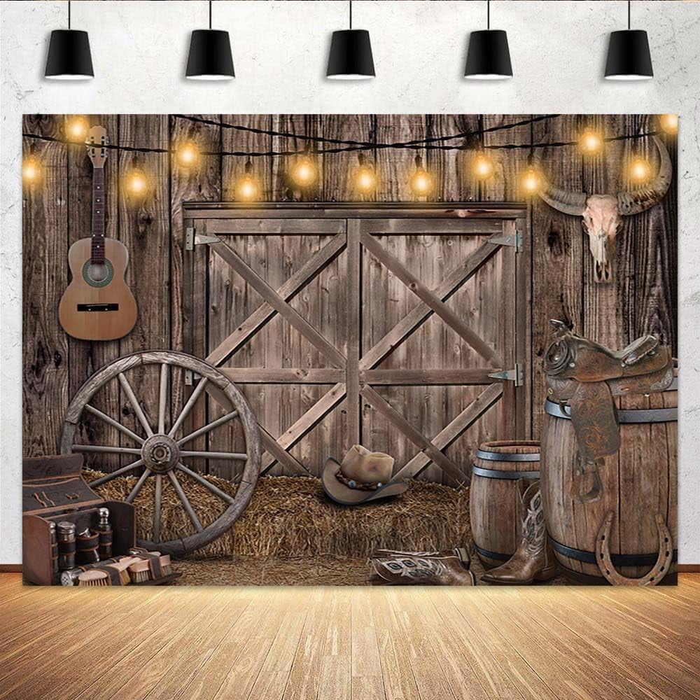 12 x 10 ft Rustic Wood Backdrop, Wood Barn Door Backdrop Brown Wooden Photography Background DecoratioWestern Cowboy Photography Background Birthday Party Baby Shower Party Decor Banner