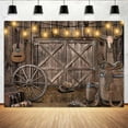 thumbnail image 2 of 12 x 10 ft Rustic Wood Backdrop, Wood Barn Door Backdrop Brown Wooden Photography Background DecoratioWestern Cowboy Photography Background Birthday Party Baby Shower Party Decor Banner, 2 of 5