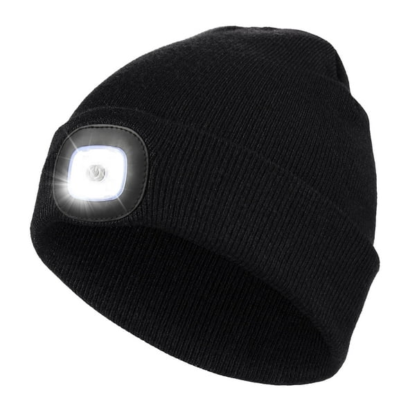 CENSGO Beanie with a Light, Ideal Christmas Stuffers Gifts for Men, USB Lighted Knitted Cap Black