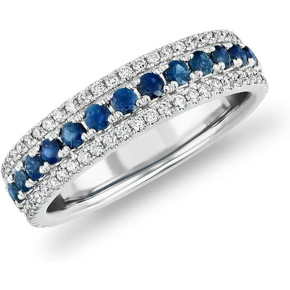 Divine Creation 2.00 Ct Round Cut Blue Sapphire Wedding Engagement Band Ring 14K White Gold Plated 925 Sterling Silver For Women's -4
