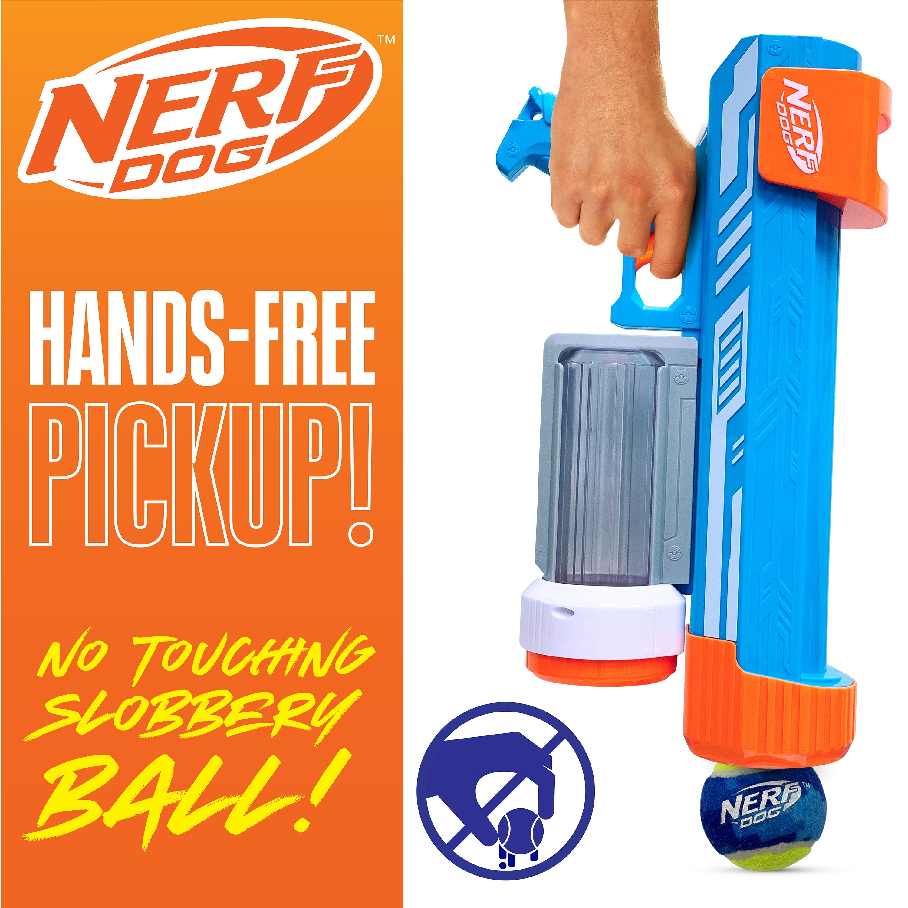 Nerf Dog 18 inch Distance Blaster Ball Launcher with Canister and 3 Pack of 2.5 inch Tennis Balls