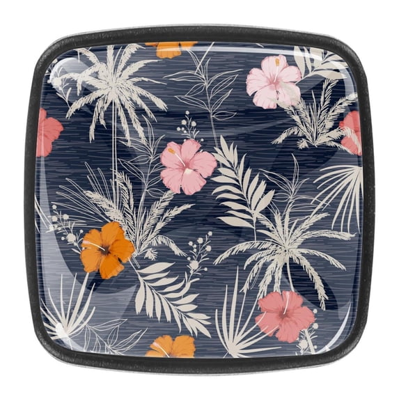 4 Pcs Square Cabinet Handle Cupboard Knob Drawer Pulls Handle Yellow Pink Flower Drawer Knobs with Screws Furniture Decoration