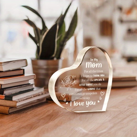 Gifts for Mom - Personalized Acrylic Plaque Heart Shaped Keepsake, Mom Birthday Gifts, Mom Gifts from Daughter Son on Christmas Mothers Day Valentines Day, Acrylic Block Desk Decoration Signs