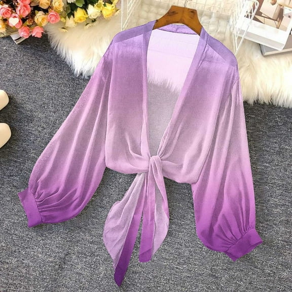 snilers Cardigans for Women Tie Front Shrug Chiffon Long Sleeve Cover Ups Tops Beach Vacation Clothes