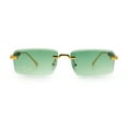 thumbnail image 3 of Luxury Beveled Lens Rich Art Retro Rimless Gangster Narrow Rectangle Sunglasses Gold - Green, 3 of 8