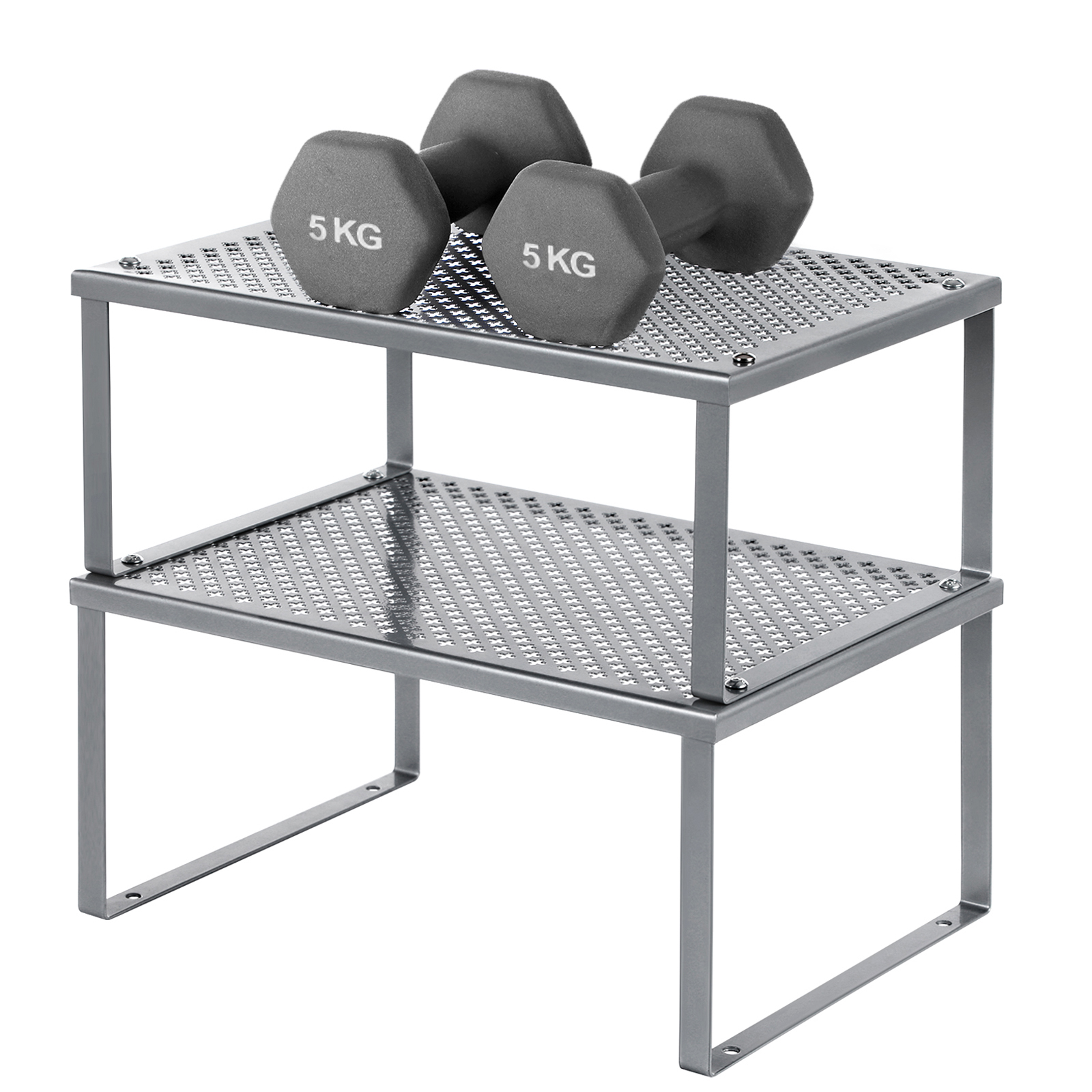 SONGMICS 2-Pack Metal Cabinet Shelf Organizers, Silver photo 7
