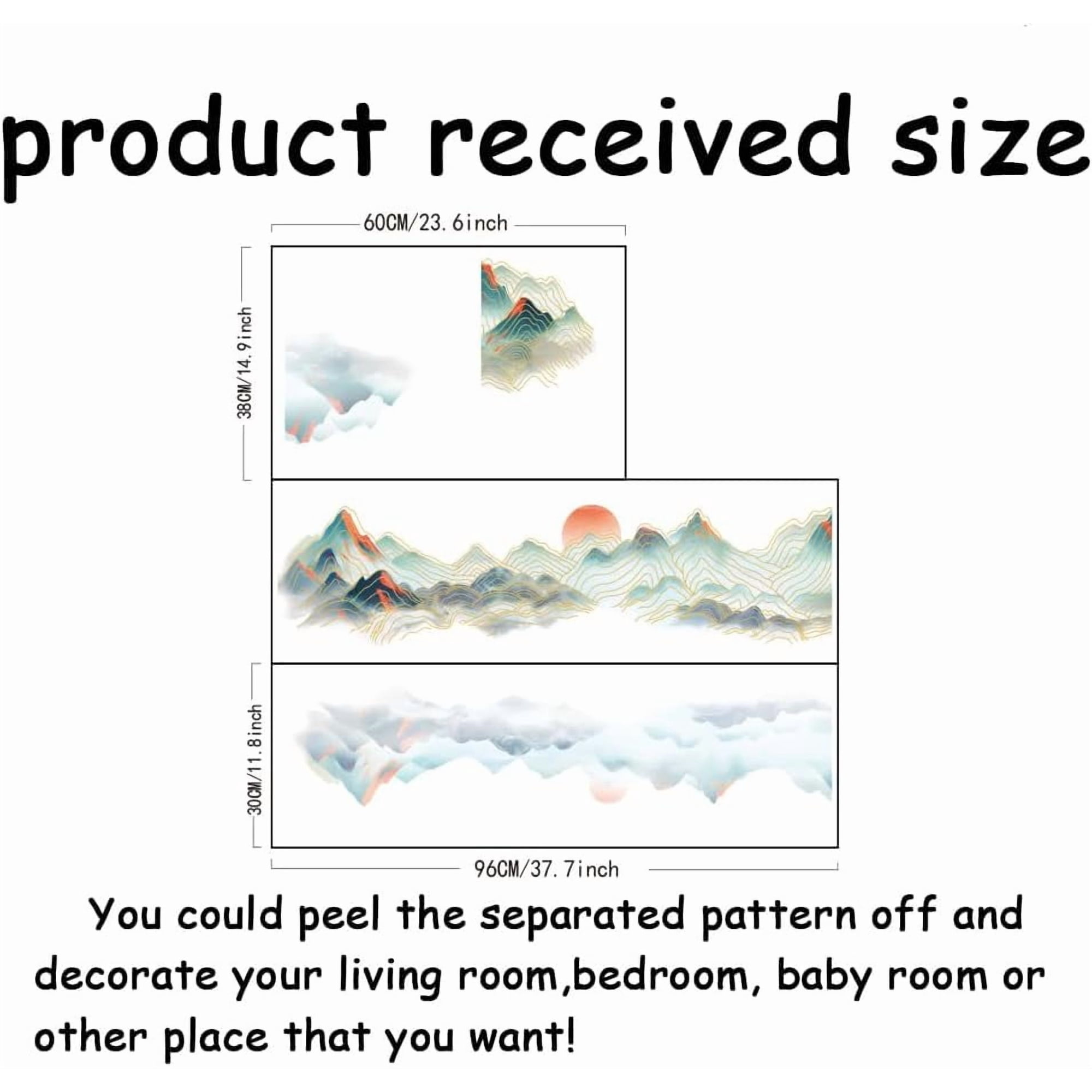 1 set Translucent PVC Self Adhesive Wall Stickers Waterproof Building Decals for Home Living Room Bedroom Wall Decoration Mountain 600x380+960x300mm 3 sheets/set