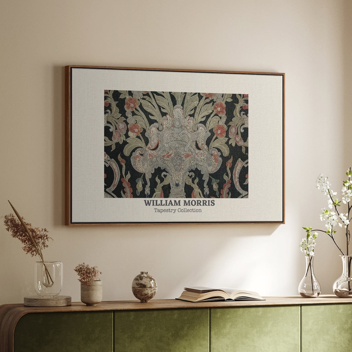 Vintage Abstract Print-XLIX Framed in Walnut Wood Gallery Wrapped Canvas 17 in. x 25 in.