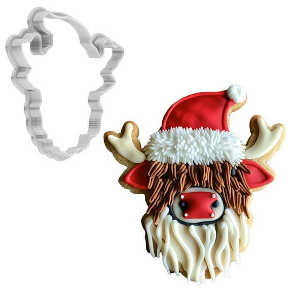 Christmas Highland Cow With Santa Hat Cookie Cutter 4 Inch Made in USA by WONDERTORY