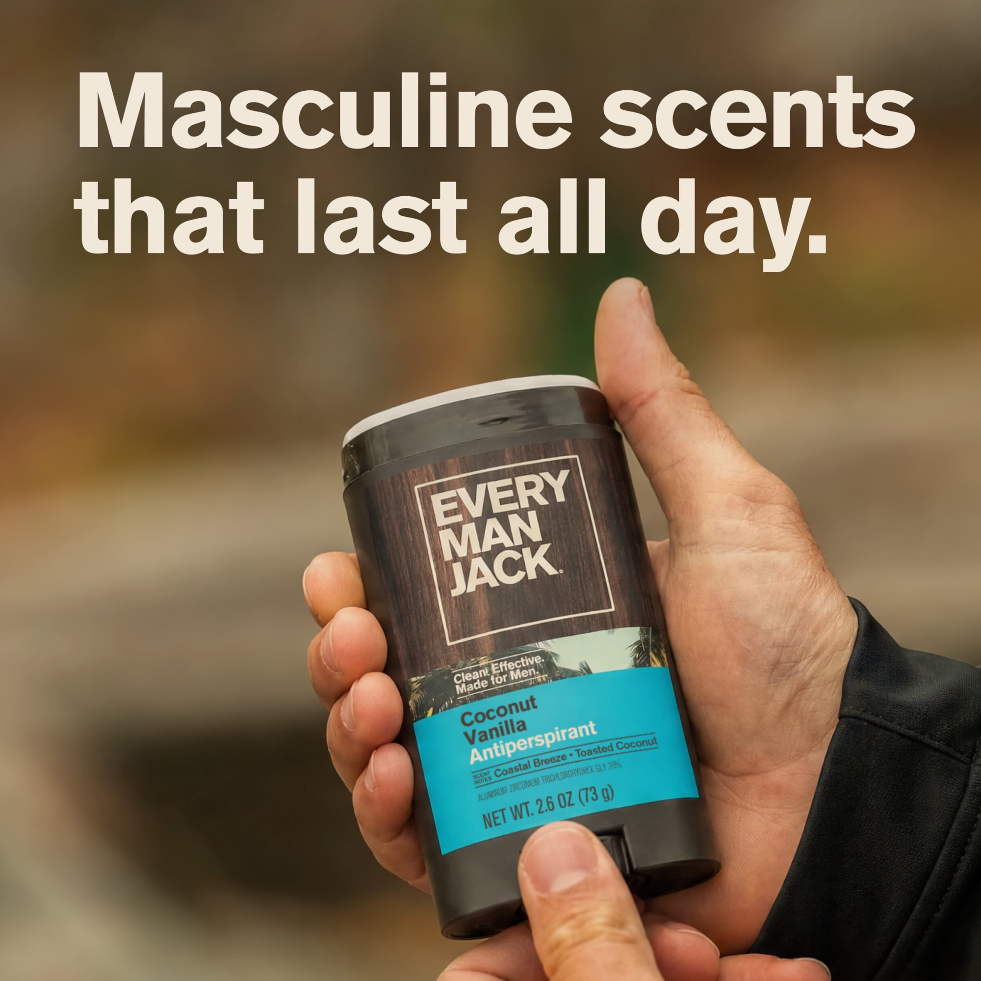 Every Man Jack Coconut Vanilla Antiperspirant Deodorant – Smooth Glide, 48-Hour Odor & Sweat Defense, 2.6 oz
