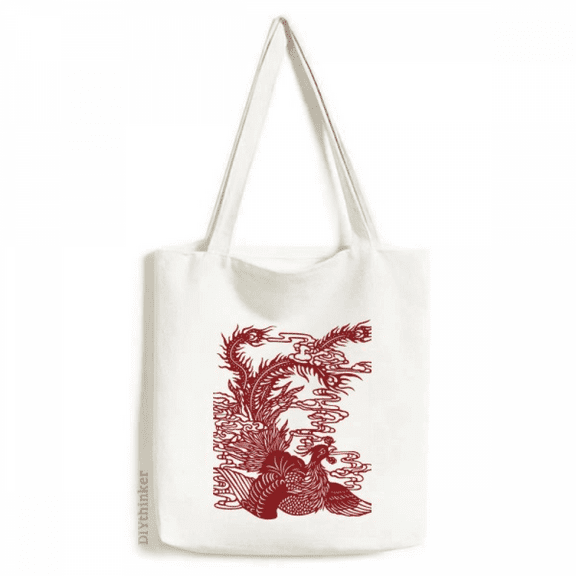 Chinese Phoenix Bird Animal Portrait Tote Canvas Bag Shopping Satchel Casual Handbag