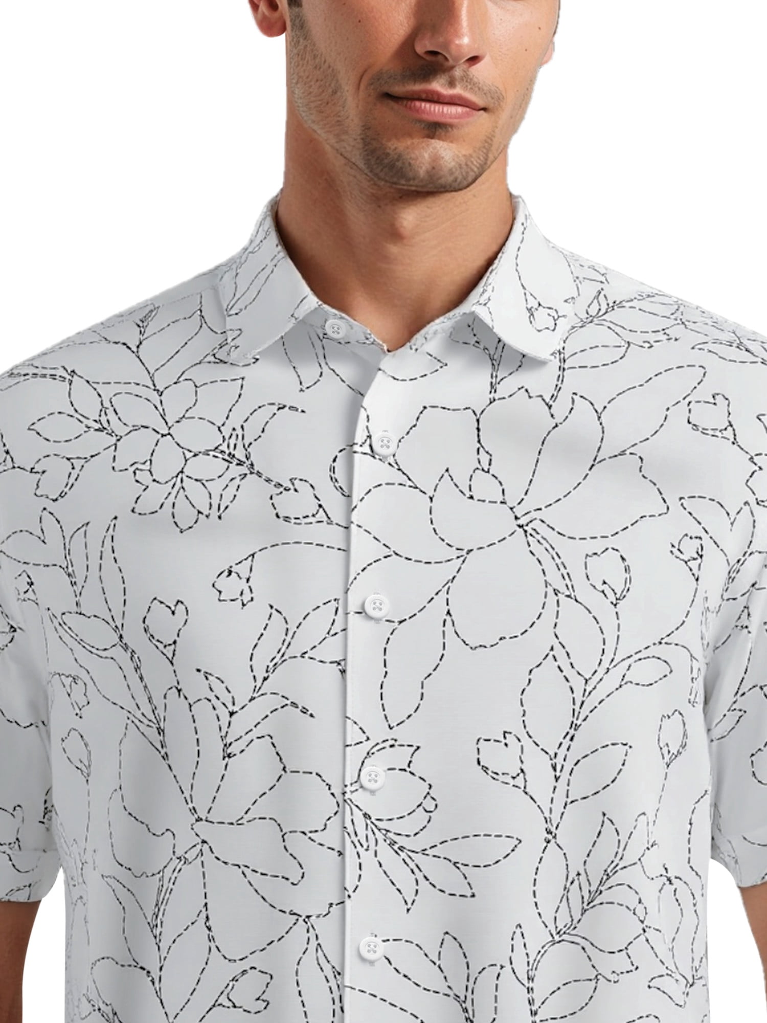 Café Luna Men's and Big Men's Printed Embroidery All-Over Look Short Sleeve Woven Shirt, Sizes S-4X