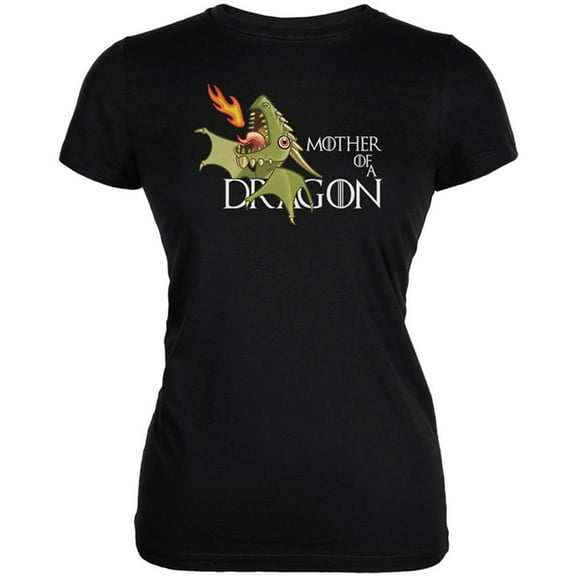 Mother of a Dragon Cute Green Fire Juniors Soft T Shirt Black LG
