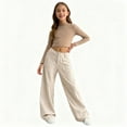 thumbnail image 4 of CPNG Girls' Corduroy Wide Leg Pants High Waisted Button Front Zipper Loose Wide Leg Casual Sweat Pants with Side Pockets(Beige,11-12 Years), 4 of 9