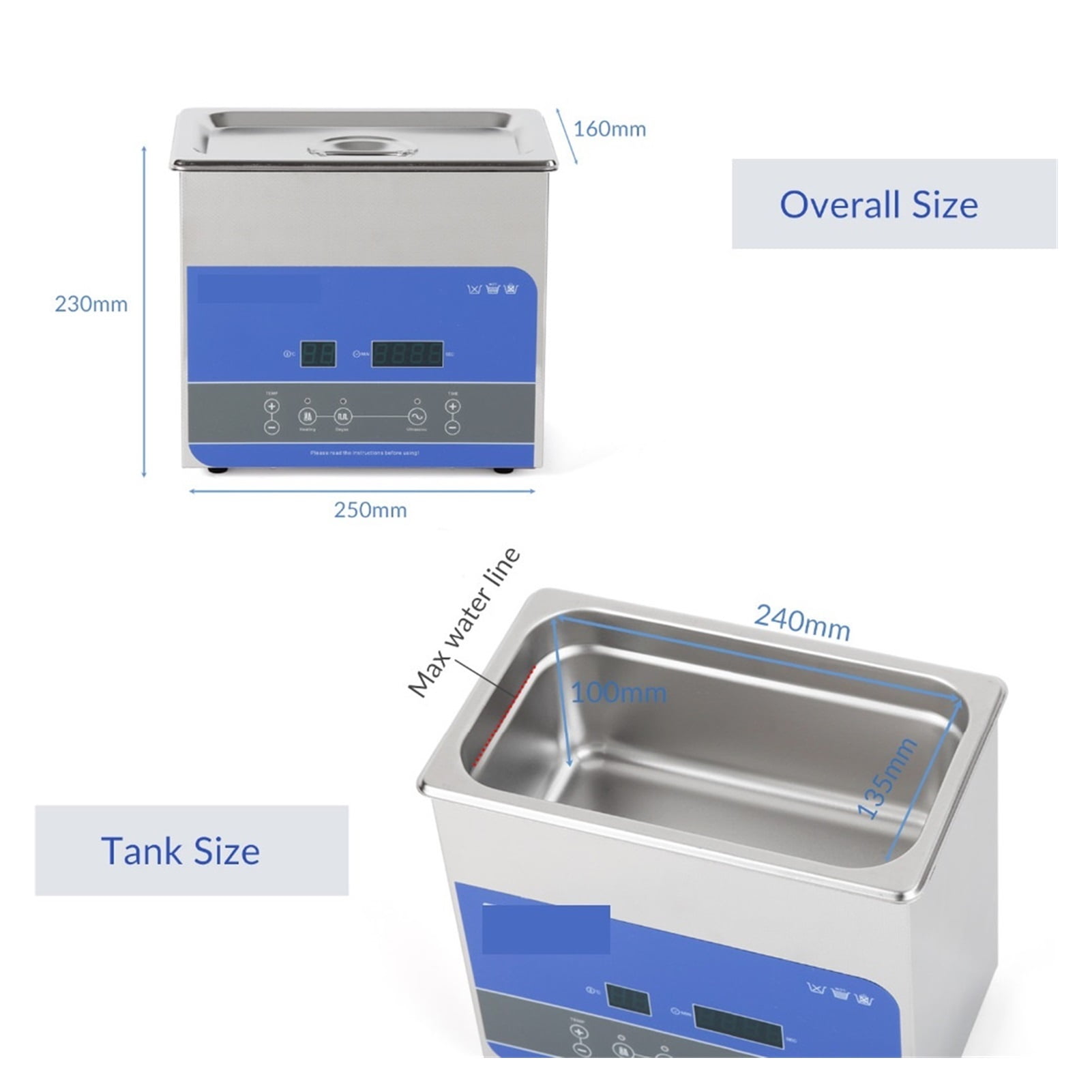R3 Ultrasonic Cleaner 3L 100W With Digital Display Heating Degas Basket Ultrasonic Bath ,Strong Cleaning