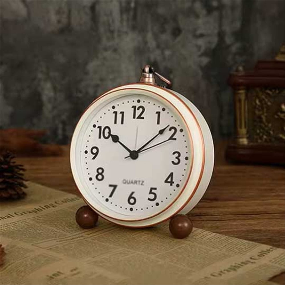 Vintage Round Analog Alarm Clock Battery Operated Bedside Clock for Living Room Bedroom Office School Dorm Room Desk Clocks for Table Decor