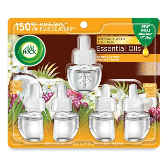 Air Wick Cherry & Coconut Paradise Retreats Scented Oil Refills, 5-Pack