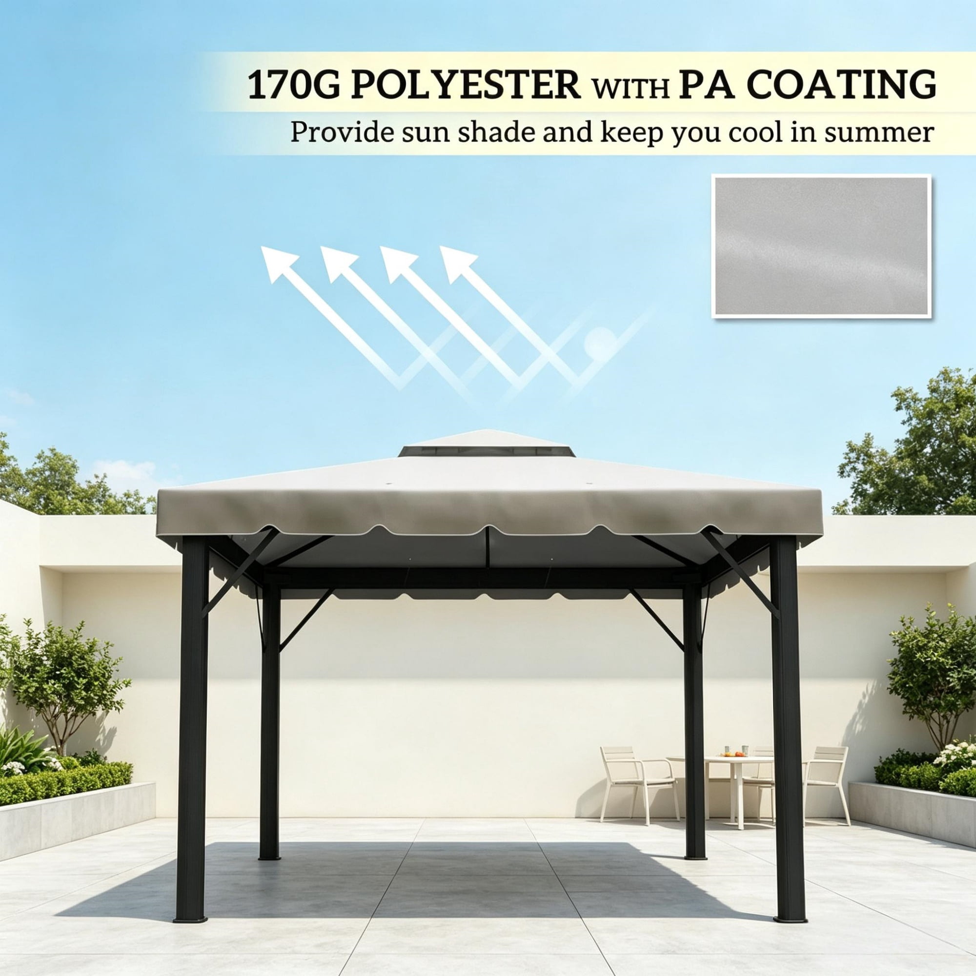10 x 10 FT Gazebo Canopy Replacement, Light Gray (Only Canopy Roof)