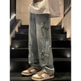 thumbnail image 3 of Boys Girls Jeans with Big Pockets Elastic Waist Wide Leg Loost Fit Casual Denim Pants 6-16 Years, 3 of 6