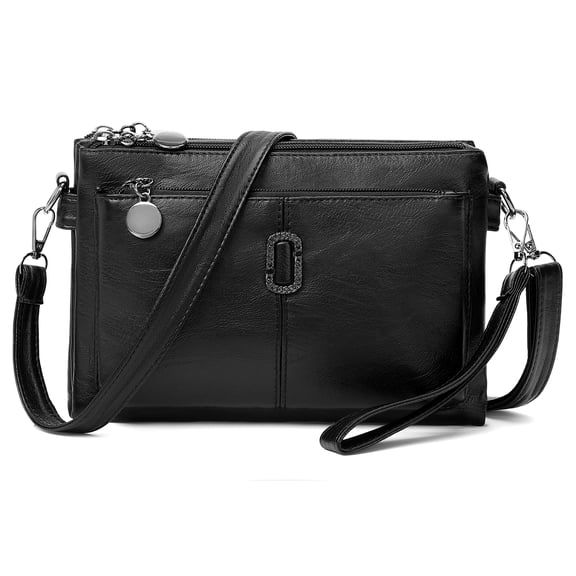 KALUNMA Women Leather Crossbody Bag,Multi-Pocket Shoulder Purse with Adjustable Crossbody Strap and Wrist Strap,Casual Daily Messenger Handbag