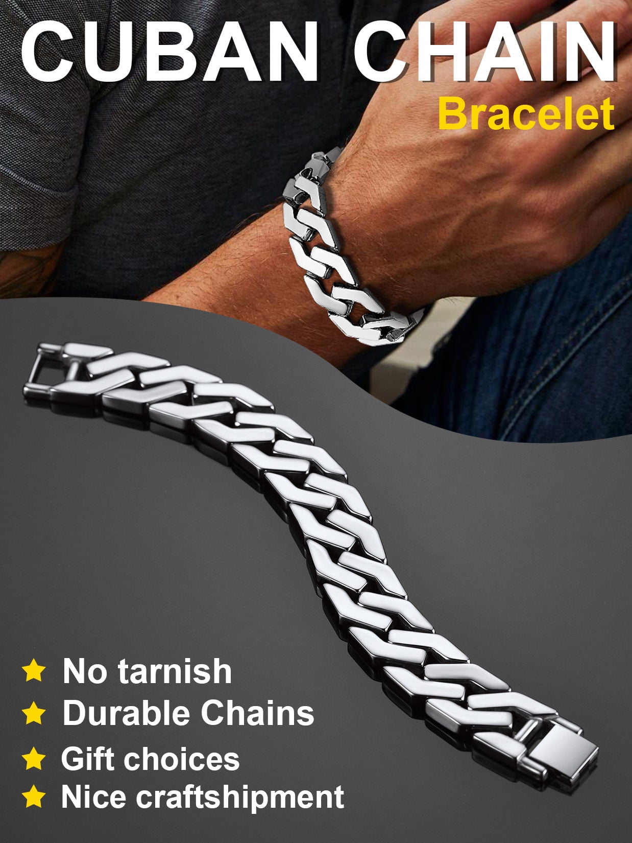 ChainsProMax Men Cuban Link Bracelet, 316L Stainless Steel Mens Jewelry Gift, 16mm Width, 7.5"-9"