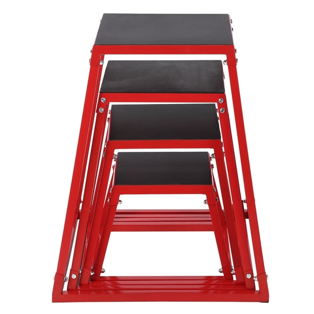 Plyometric Jump Box Set – 4-in-1 Heavy Duty Steel – Stackable Step Up Platform – Non-Slip Rubber – Home Gym – Strength, Conditioning & Plyo – 12-30" – Red