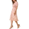 thumbnail image 4 of DARING DIVA Square Neck Puff Sleeves Smocked Waist Midi Floral Dres XL Pink, 4 of 6