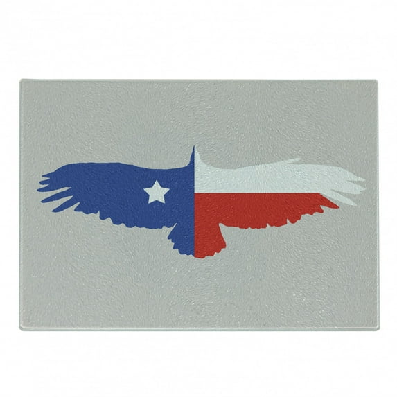 Texas Star Cutting Board, Bald Eagle Silhouette with Lone Star Wings of Freedom Animal, Decorative Tempered Glass Cutting and Serving Board, Small Size, Violet Blue Vermilion, by Ambesonne