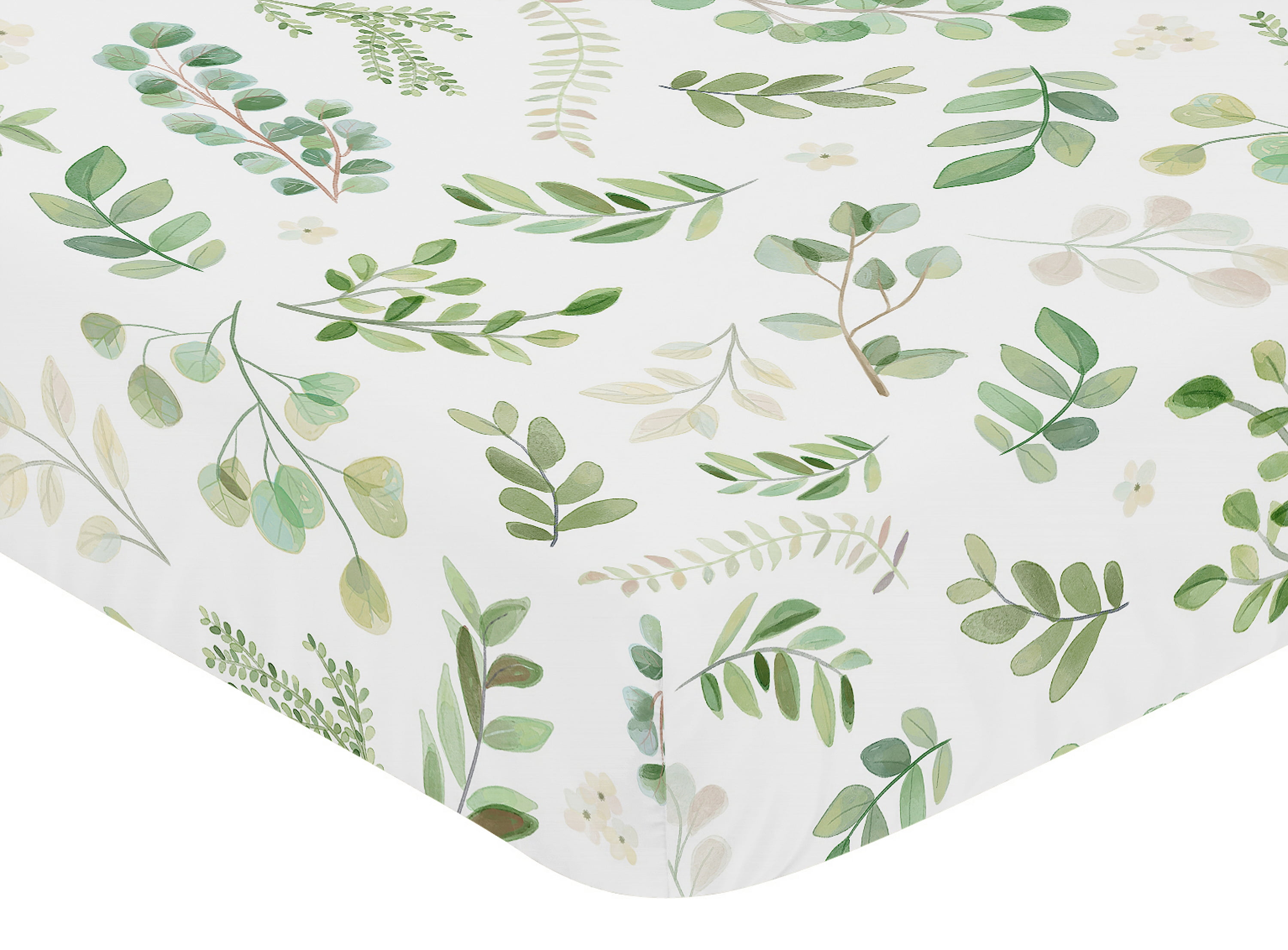 Sweet Jojo Designs Floral Leaf Girl Fitted Crib Sheet Baby or Toddler Bed  Nursery Green and White Boho Watercolor Botanical Woodland Tropical  Garden