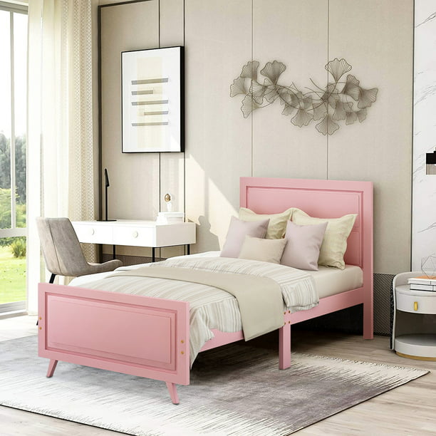 Pink Twin Bed Frame For Girls Kids, Pink Upholstered Twin Bed