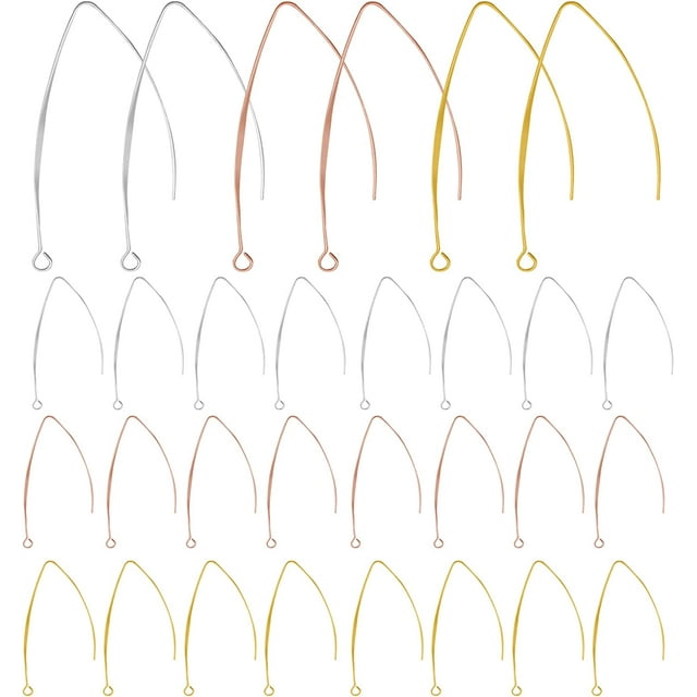 30pcs 3 Colors Hypoallergenic Long V Shape Earring Hooks Brass Ear Wire Connectors with 30pcs Silicone Clear Bullet Earring Backs for Women Girls DIY Earrings Design Jewelry Making