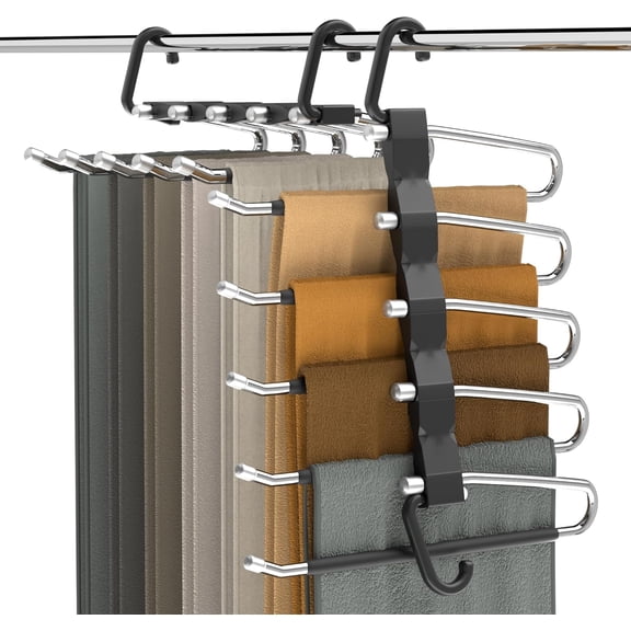 Januofit Pants Hangers Space Saving - 2 Pack Closet Organizer and Storage Jean Hangers, Stainless Steel Anti-Slip Clothes Hanger Scarf Holder for Pants Jeans Leggings Trousers Pant Rack, Black