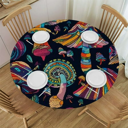 

Orinice Mushroom Pattern Round Table Cover Stain Resistant Washable Indoor Outdoor Tablecloth Kitchen Dining Wedding Parties 100% Polyester Fiber 31-35