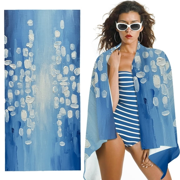 RKSupls Abstract Watercolor Blue Oversized Microfiber Beach Towel, Ultra-Soft Microfiber for Bathroom, beach, Soft Super Absorbent- 30x60 in