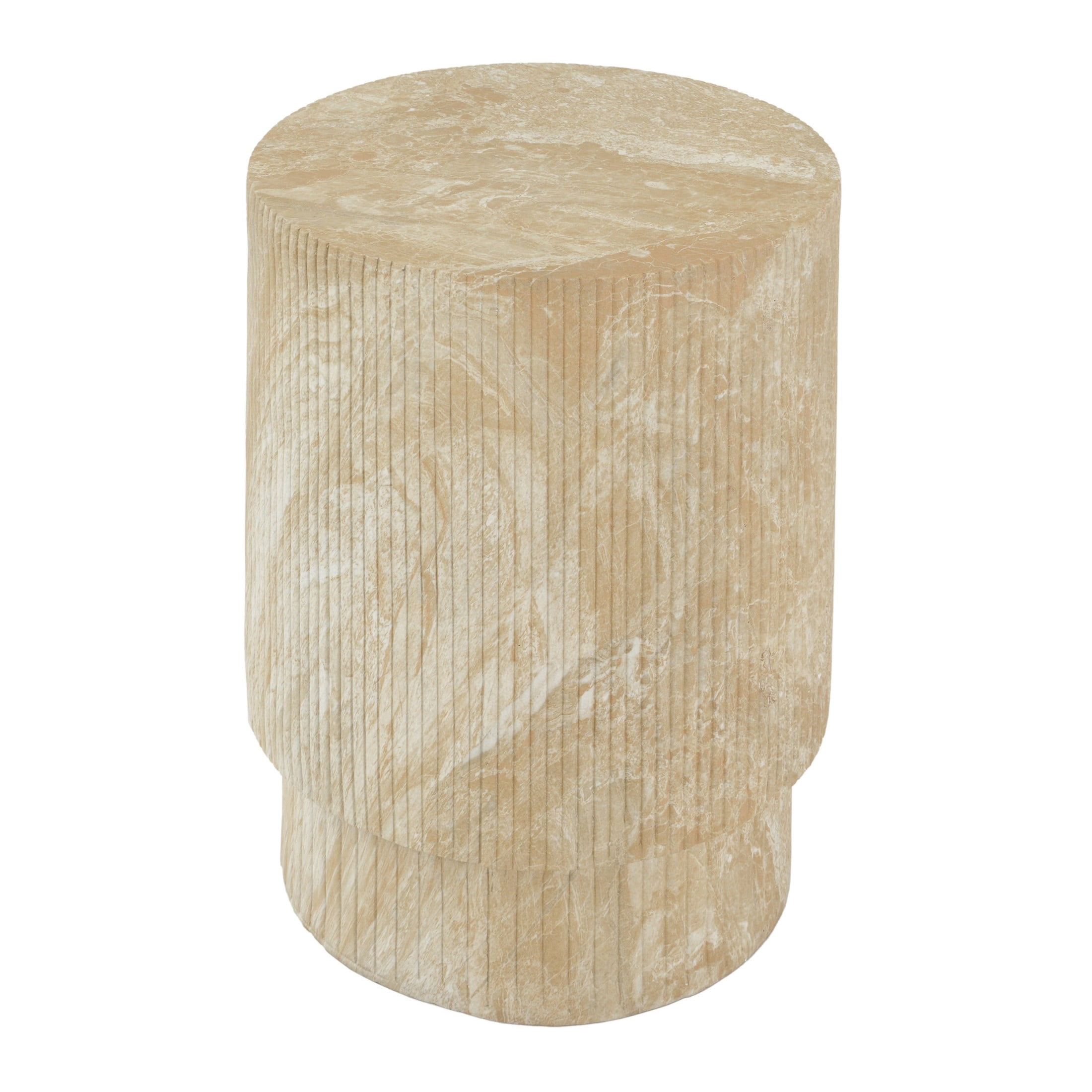 Christopher Knight Home Minimalist Ribbed MGO Side Table, Lightweight Concrete, Indoor/Outdoor, Travertine
