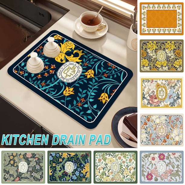 Alfombrilla blanda para secar la mesa - Esterilla absorbente de microfibra para la encimera de cocina, alfombrilla para secar platos de 40x30 cm, aislamiento térmico y antiescaldaduras, sin marcas